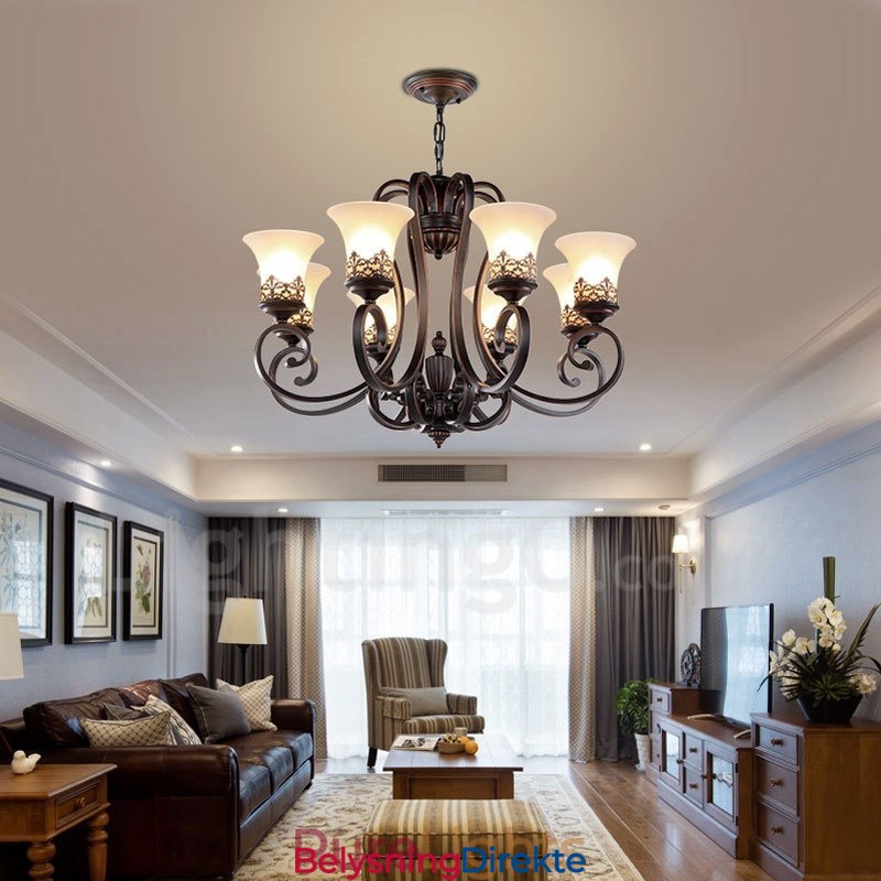 8-Lyss Rustik Lodge Integrert Metalllysekrone