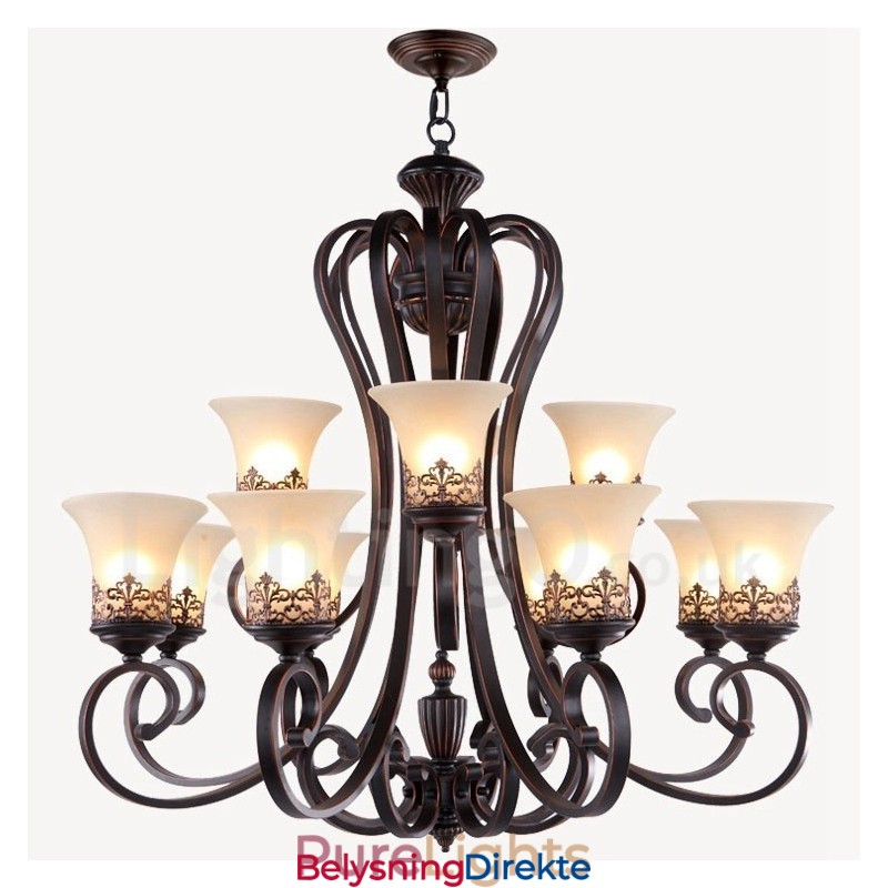 12-Lyss Rustik Lodge Integrert Metalllysekrone