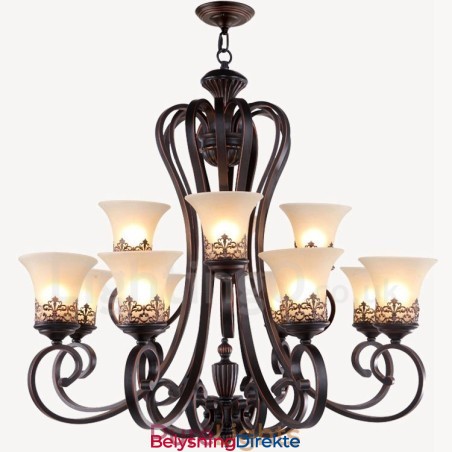 12-Lyss Rustik Lodge Integrert Metalllysekrone