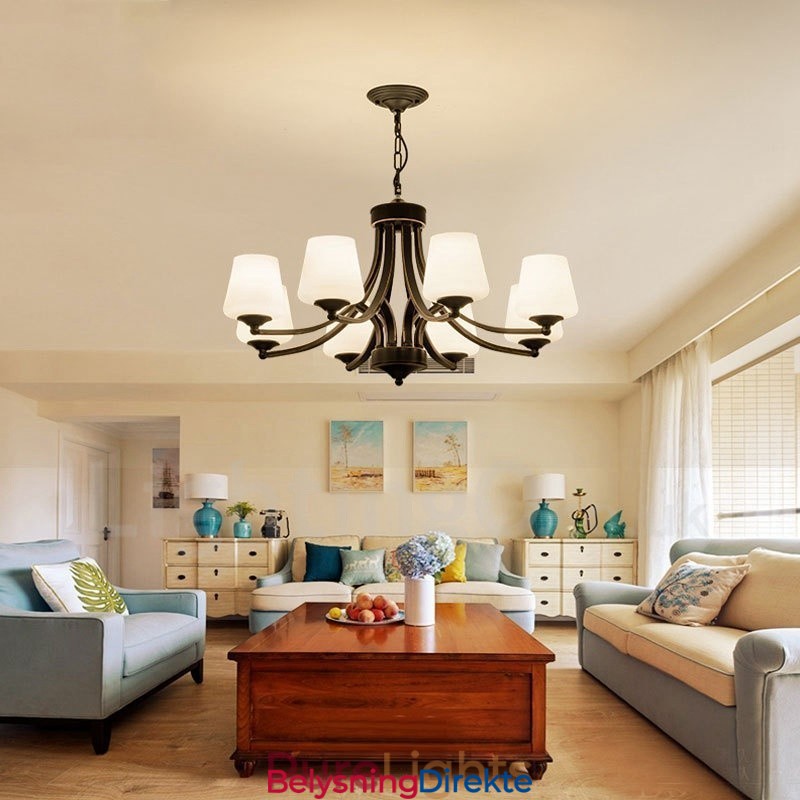 8-Lyss Rustik Lodge Integrert Metalllysekrone