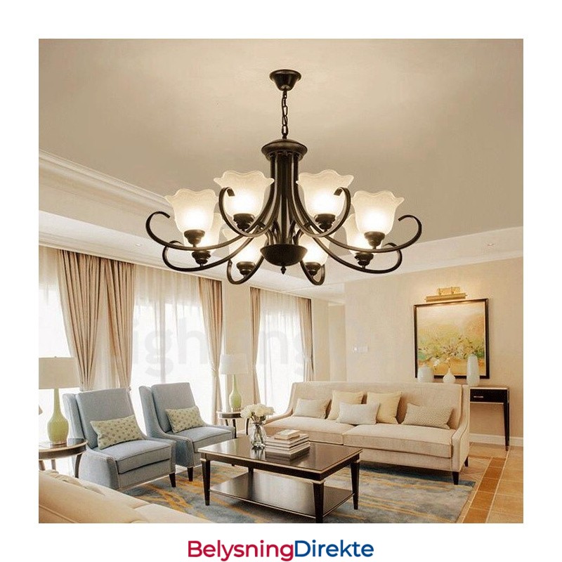 8-Lyss Rustik Lodge Integrert Metalllysekrone