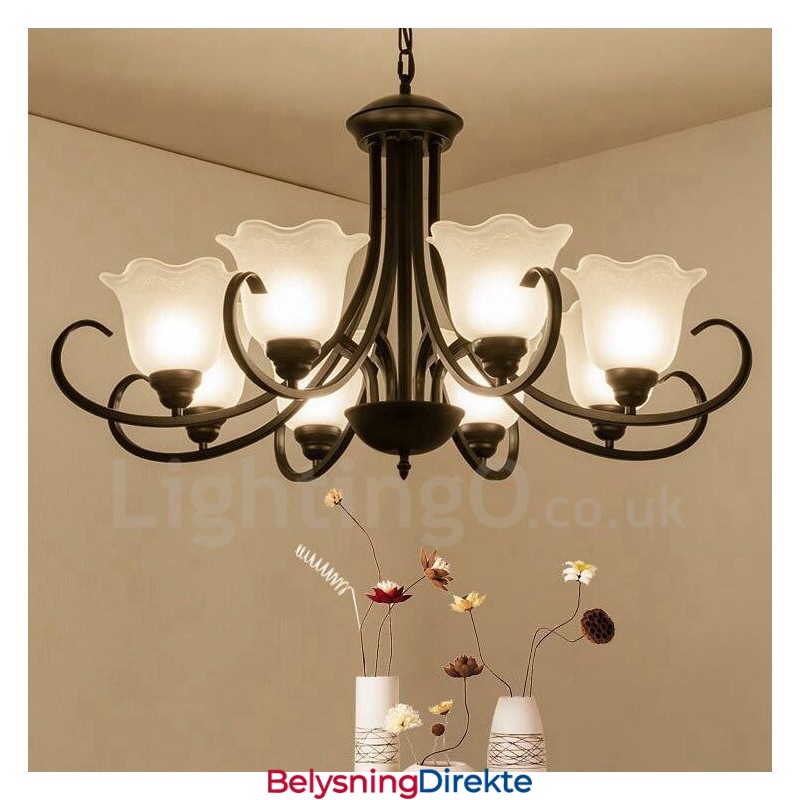 8-Lyss Rustik Lodge Integrert Metalllysekrone