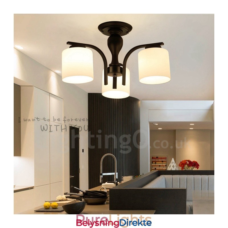 Landlig Integrert Metalllysekrone Med 3 Lys Og Glassskjerm