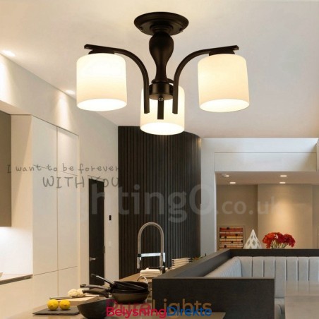 Landlig Integrert Metalllysekrone Med 3 Lys Og Glassskjerm