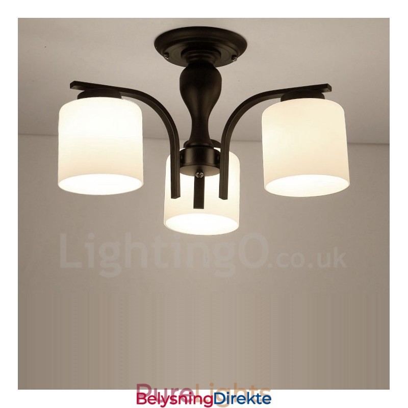 Landlig Integrert Metalllysekrone Med 3 Lys Og Glassskjerm