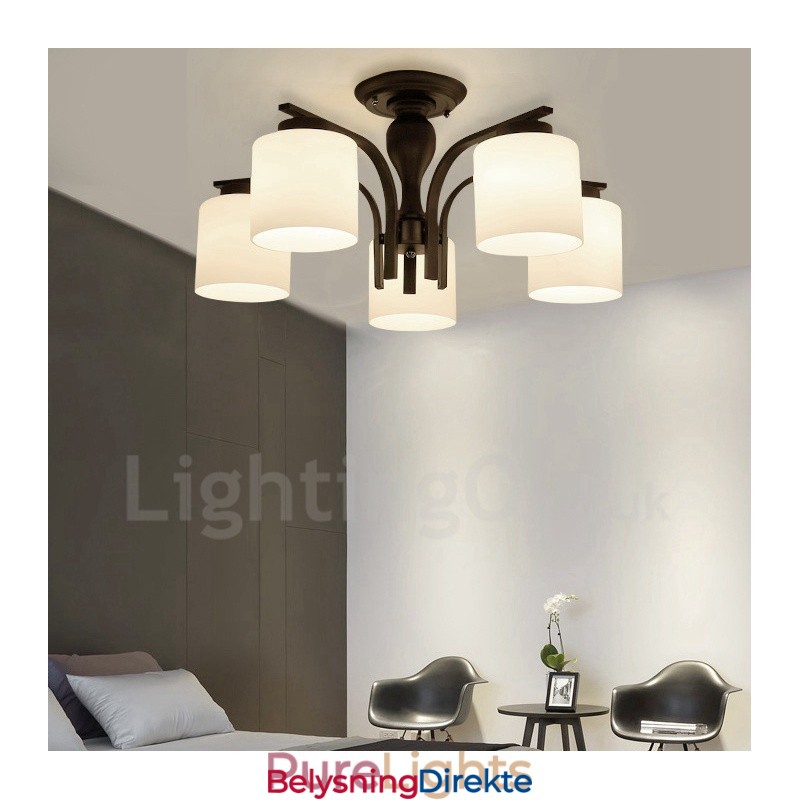 Landlig Integrert Metalllysekrone Med 5 Lys Og Glassskjerm