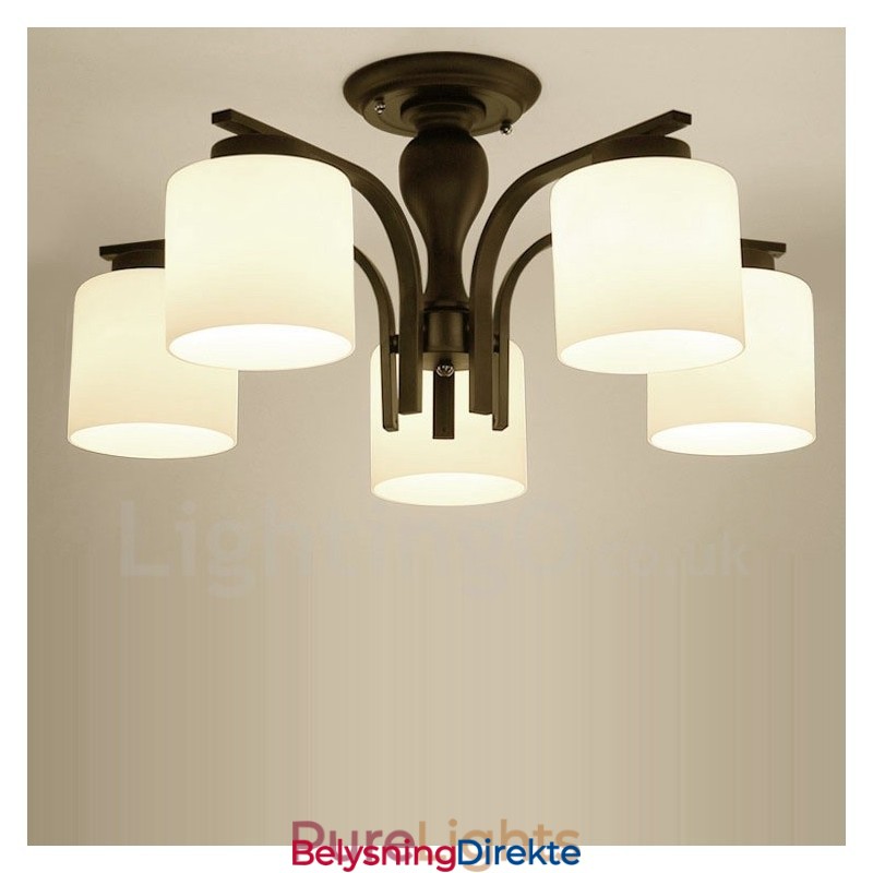 Landlig Integrert Metalllysekrone Med 5 Lys Og Glassskjerm