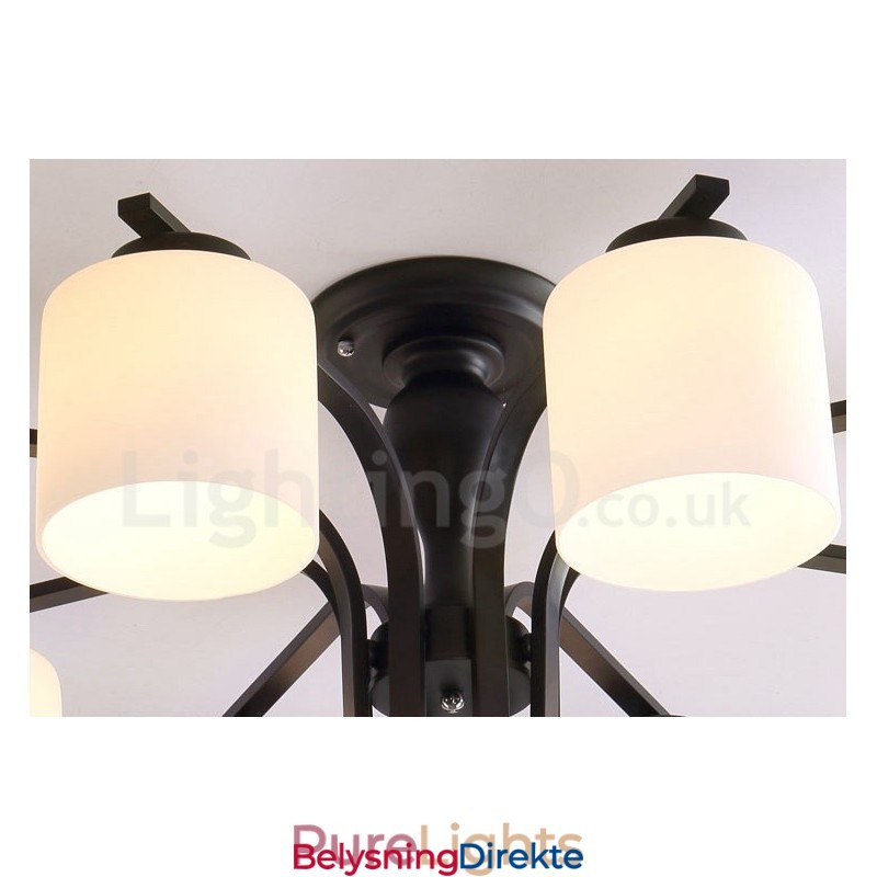 Landlig Integrert Metalllysekrone Med 5 Lys Og Glassskjerm