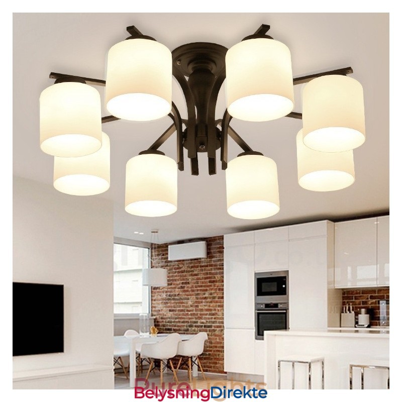 8-Lyss Landlig Integrert Metalllysekrone Med Glassskjerm