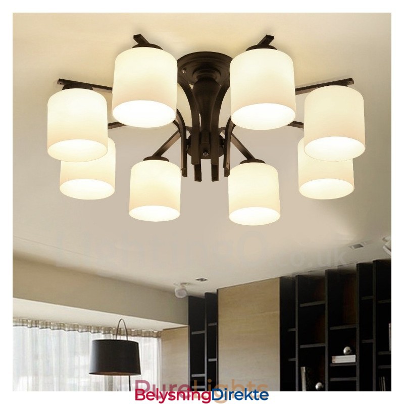 8-Lyss Landlig Integrert Metalllysekrone Med Glassskjerm