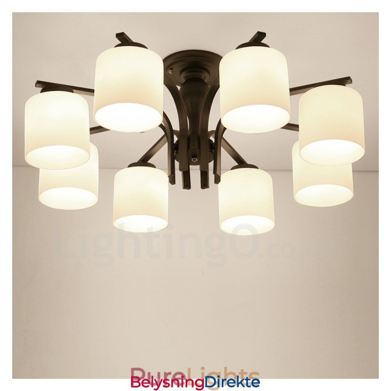 8-Lyss Landlig Integrert Metalllysekrone Med Glassskjerm