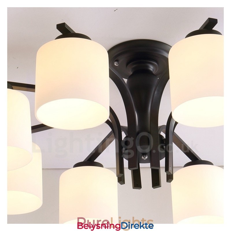 8-Lyss Landlig Integrert Metalllysekrone Med Glassskjerm