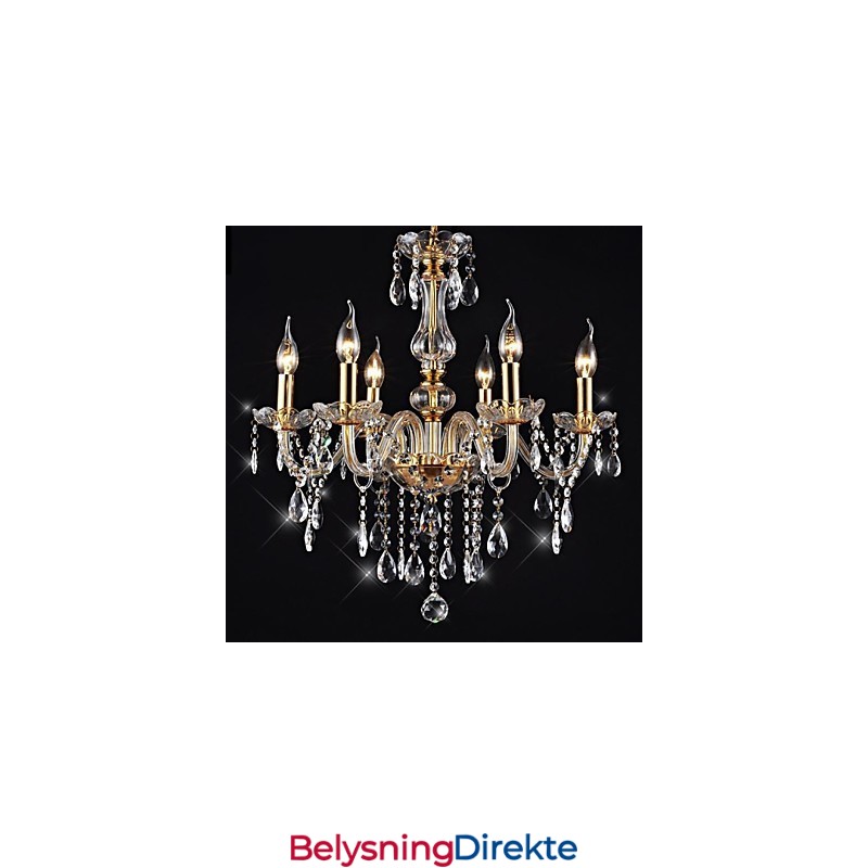 Lysekrone Med 6 Lys I Gyllen Vintage-Stil I Krystall