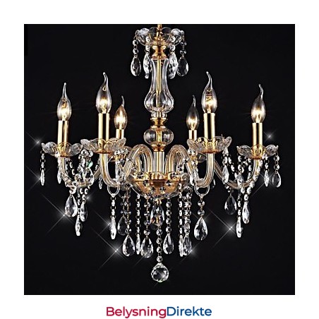 Lysekrone Med 6 Lys I Gyllen Vintage-Stil I Krystall