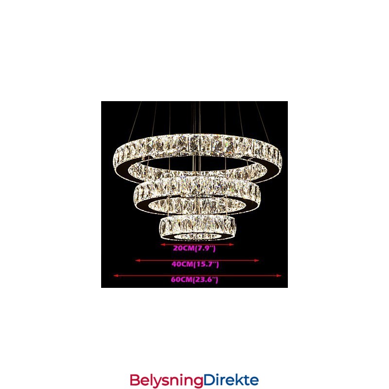 Pendellampe Moderne Belysning Varmhvit Tre Ringer D204060 Gjennomsiktig K9 Store Krystall Taklamper