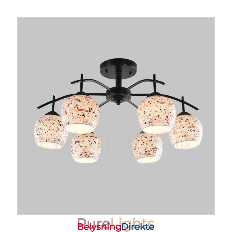 Integrert Lysekrone I Middelhavsstil Med 6 Lys Og Glassskjerm