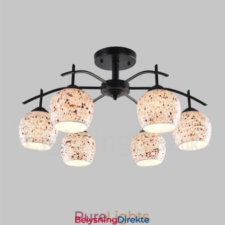 Integrert Lysekrone I Middelhavsstil Med 6 Lys Og Glassskjerm