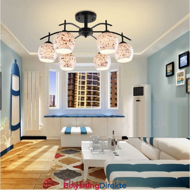 Integrert Lysekrone I Middelhavsstil Med 6 Lys Og Glassskjerm