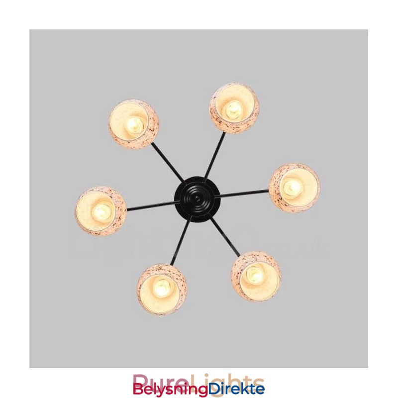 Integrert Lysekrone I Middelhavsstil Med 6 Lys Og Glassskjerm