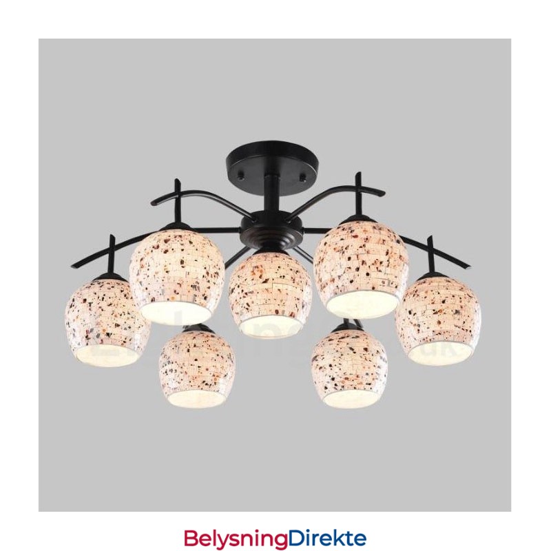 Integrert Lysekrone I Middelhavsstil Med 7 Lys Og Glassskjerm