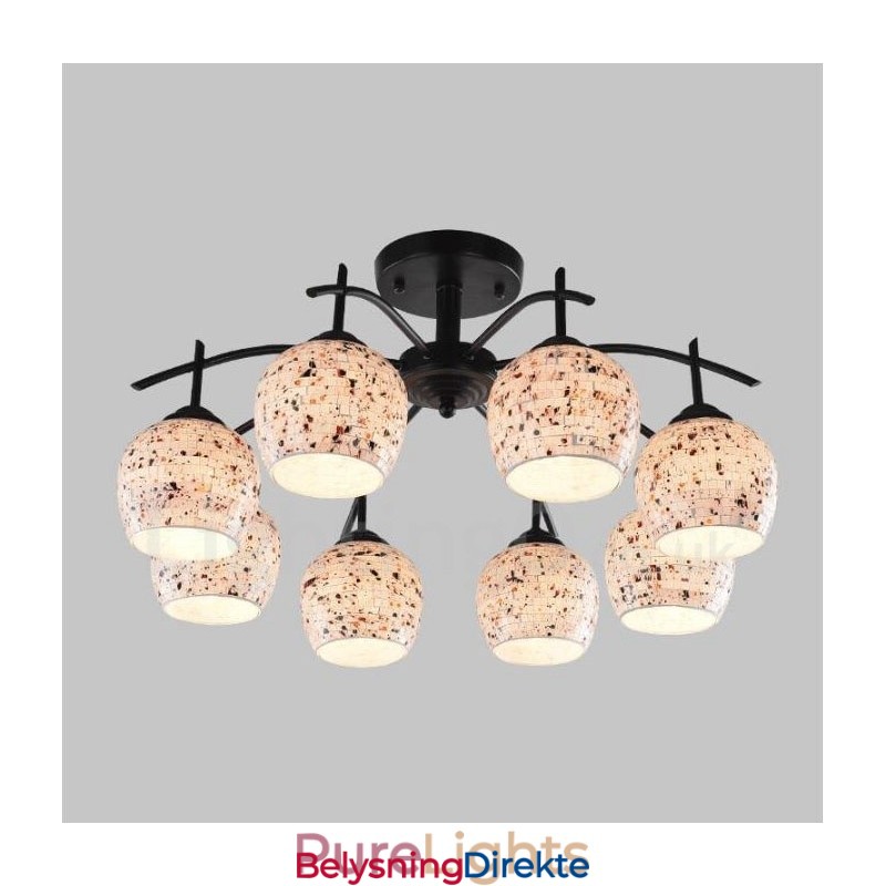 Integrert Lysekrone I Middelhavsstil Med 8 Lys Og Glassskjerm