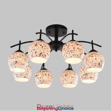 Integrert Lysekrone I Middelhavsstil Med 8 Lys Og Glassskjerm