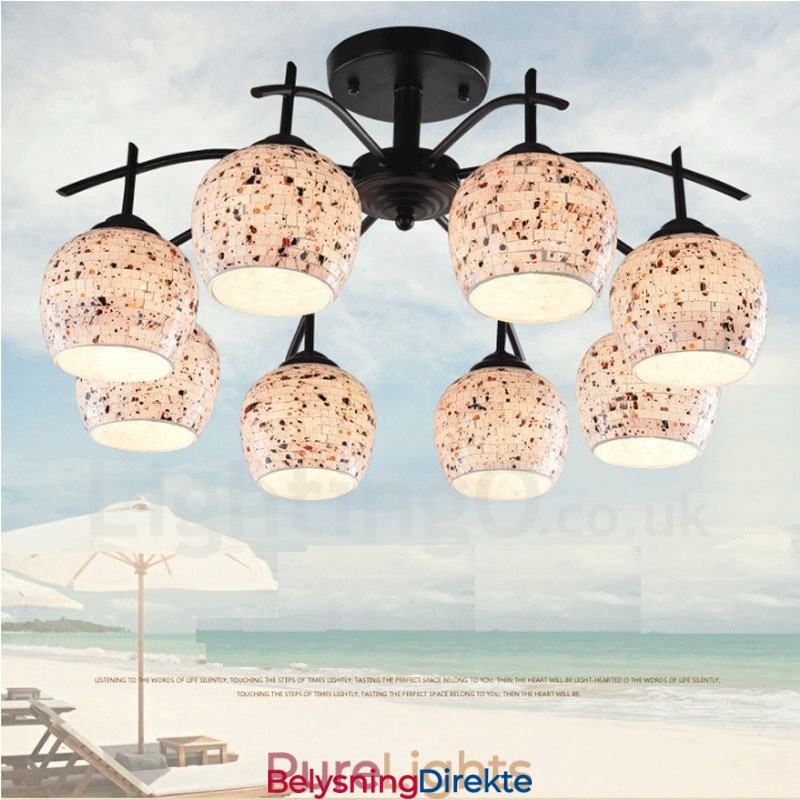 Integrert Lysekrone I Middelhavsstil Med 8 Lys Og Glassskjerm