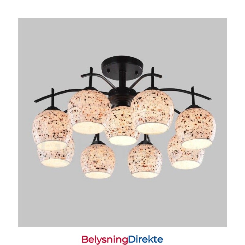 Integrert Lysekrone I Middelhavsstil Med 9 Lys Og Glassskjerm