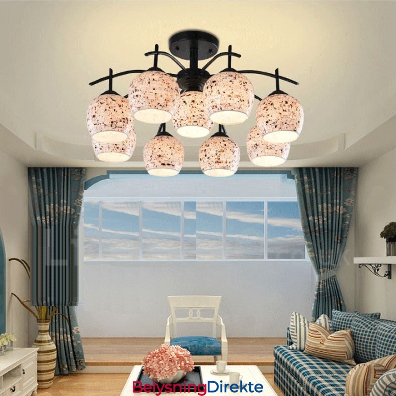 Integrert Lysekrone I Middelhavsstil Med 9 Lys Og Glassskjerm