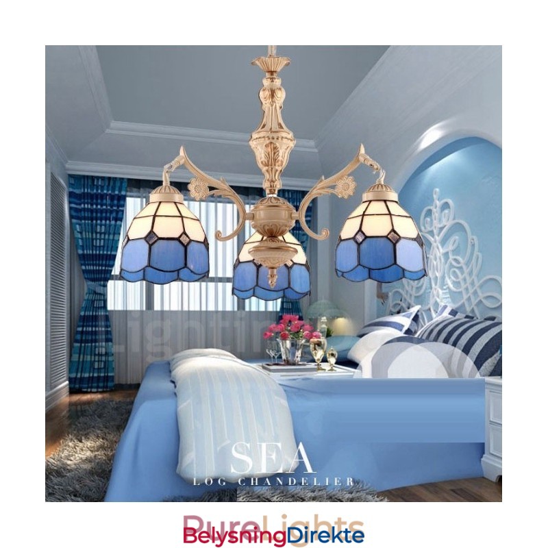 Integrert Metalllysekrone I Middelhavsstil Med 3 Lys Og Glassskjerm