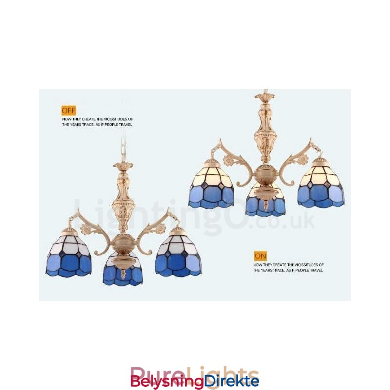 Integrert Metalllysekrone I Middelhavsstil Med 3 Lys Og Glassskjerm