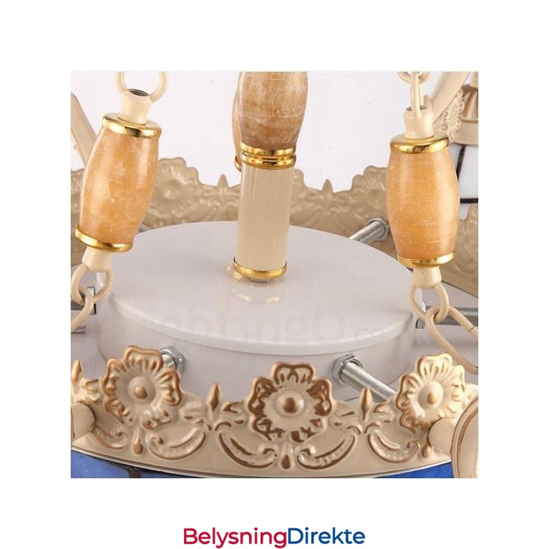 Integrert Metalllysekrone I Middelhavsstil Med 5 Lys Og Glassskjerm