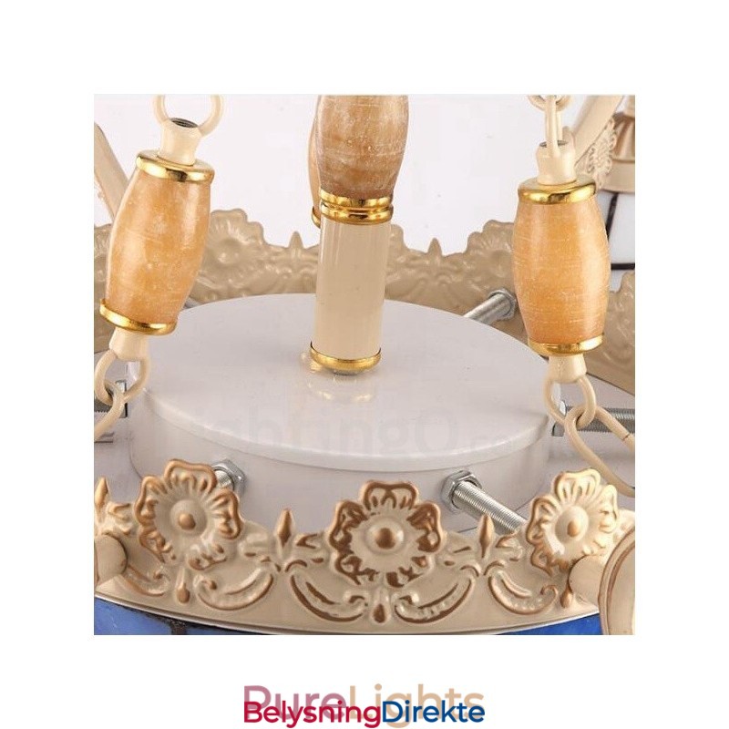 Integrert Metalllysekrone I Middelhavsstil Med 9 Lys Og Glassskjerm