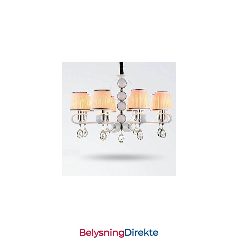 Stofflysekrone Med 8 Lys I Høy Kvalitet, Hvit Jade, Sølvring