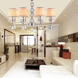 Stofflysekrone Med 8 Lys I Høy Kvalitet, Hvit Jade, Sølvring