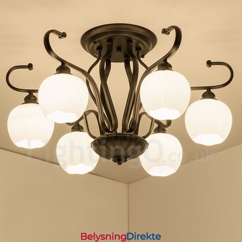 Integrert Lysekrone I Rustikk Stil Med 6 Lys