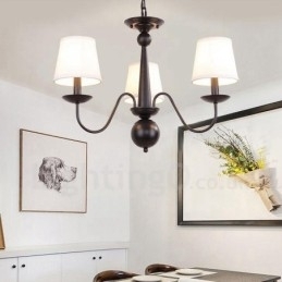 3-Lyss Rustik Lodge Integrert Metalllysekrone Med Stoffskjerm