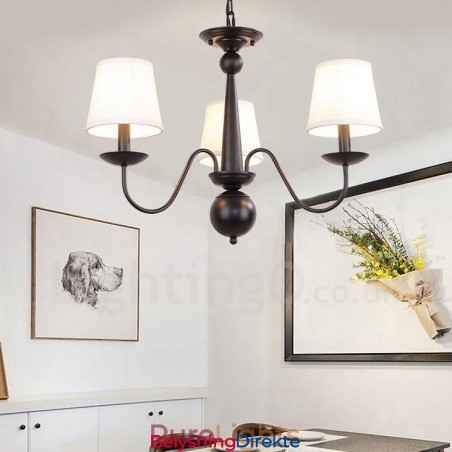 3-Lyss Rustik Lodge Integrert Metalllysekrone Med Stoffskjerm