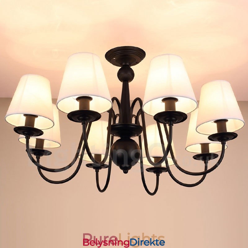 8-Lyss Rustik Lodge Integrert Metalllysekrone Med Stoffskjerm