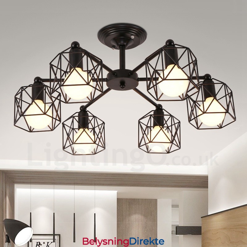 Integrert Lysekrone I Rustikk Stil Med 6 Lys