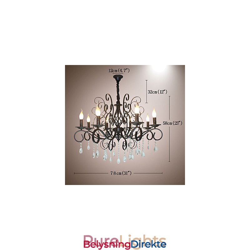 8 Hoder Av Europeisk Stil Krystalllampe Metall Lysekrone Belysning