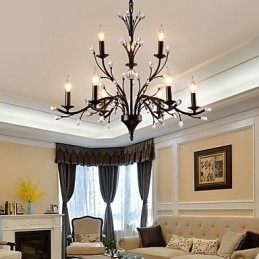 Krystalllysekrone Med 9 Lys Moderne Samtidsstil Tradisjonell Klassisk Vintage Retro Landlig Maleri