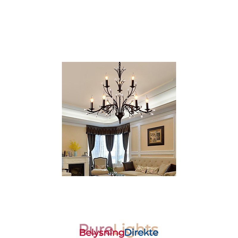 Krystalllysekrone Med 9 Lys Moderne Samtidsstil Tradisjonell Klassisk Vintage Retro Landlig Maleri