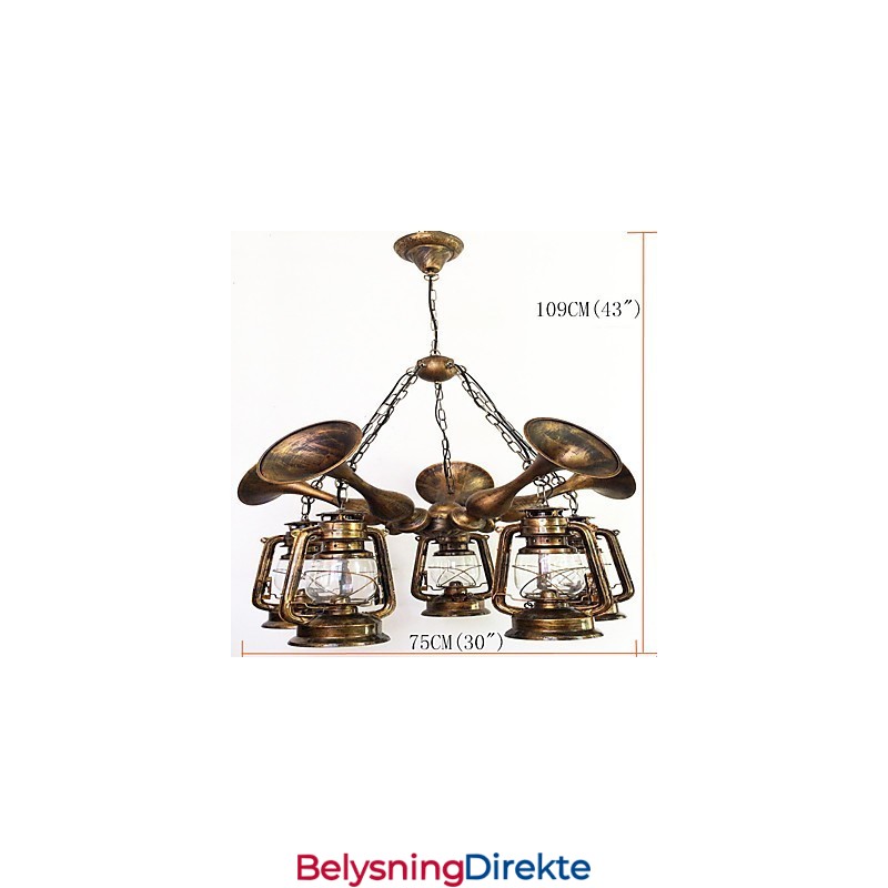 Rustikk Hytte Vintage Retro Country Globe Maleri Feature For Mini Style Designers Metalllysekrone