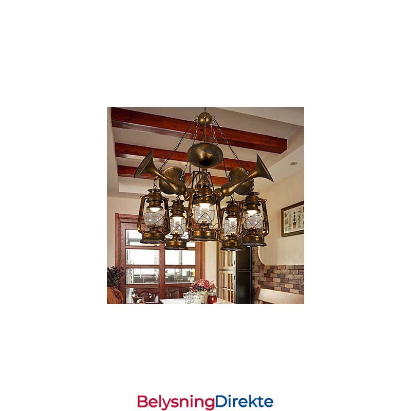 Rustikk Hytte Vintage Retro Country Globe Maleri Feature For Mini Style Designers Metalllysekrone