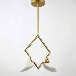 2-Lys Postmoderne Metall- Og Glasslysekronelampe I Fersken, Canteen Decorate-Pendellampe