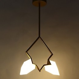 2-Lys Postmoderne Metall- Og Glasslysekronelampe I Fersken, Canteen Decorate-Pendellampe