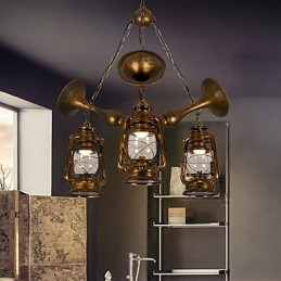 Rustikk Hytte Vintage Retro Country Globe Maleri Feature For Mini Style Designers Metalllysekrone