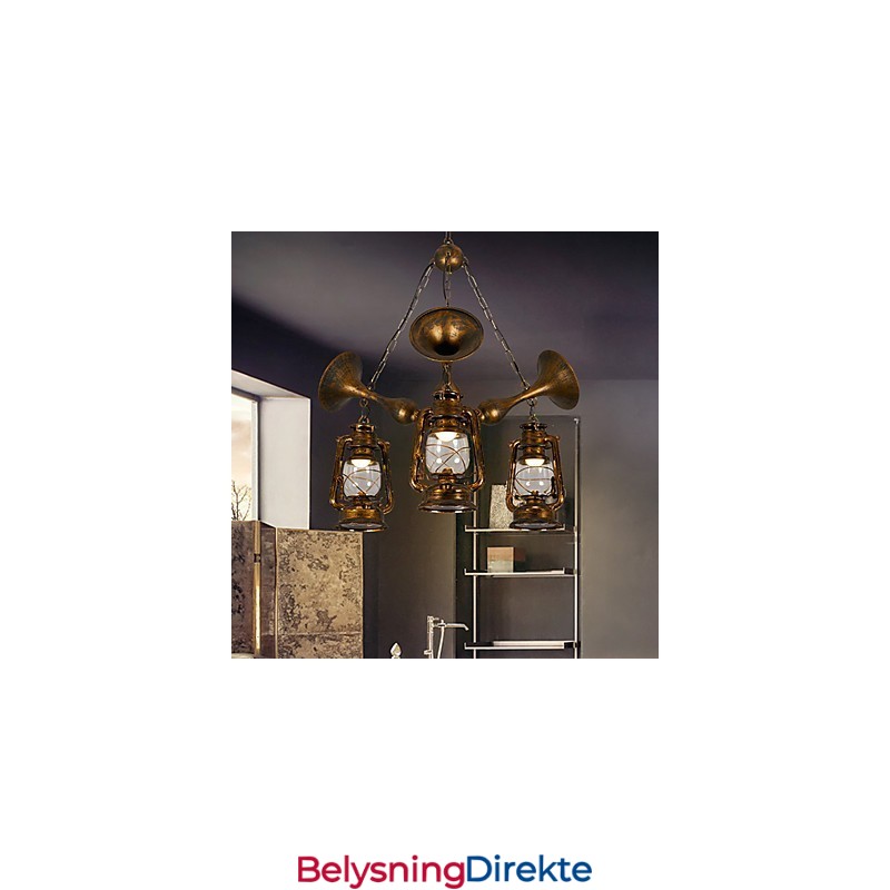 Rustikk Hytte Vintage Retro Country Globe Maleri Feature For Mini Style Designers Metalllysekrone