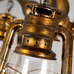 Rustikk Hytte Vintage Retro Country Globe Maleri Feature For Mini Style Designers Metalllysekrone